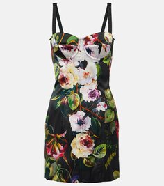 Атласное корсетное мини-платье с цветочным принтом Dolce&amp;Gabbana, мультиколор