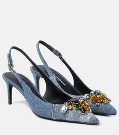 Джинсовые туфли с пяткой на пятке, украшенные украшением Dolce&amp;Gabbana, синий
