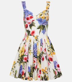 Мини-платье из хлопка с цветочным принтом Dolce&amp;Gabbana, мультиколор