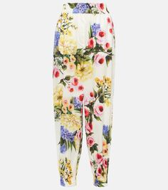 Зауженные брюки из хлопкового поплина с цветочным принтом Dolce&amp;Gabbana, мультиколор