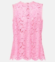 Кружевной топ из крепдешина с цветочным принтом Dolce&amp;Gabbana, розовый
