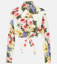 Укороченная рубашка из хлопкового поплина с цветочным принтом Dolce&amp;Gabbana, мультиколор