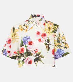 Укороченная рубашка из хлопкового поплина с цветочным принтом Dolce&amp;Gabbana, белый