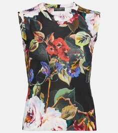 Майка из шелковой вязки с цветочным принтом Dolce&amp;Gabbana, черный