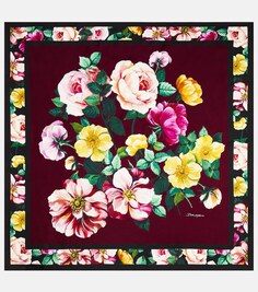 Шелковый атласный шарф с цветочным принтом Dolce&amp;Gabbana, мультиколор