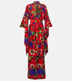 Шелковый халат с цветочным принтом Dolce&amp;Gabbana, мультиколор
