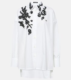Рубашка из хлопкового поплина с кружевной аппликацией Dolce&amp;Gabbana, белый