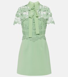 Мини-платье из смесового шелка с цветочной аппликацией Elie Saab, зеленый