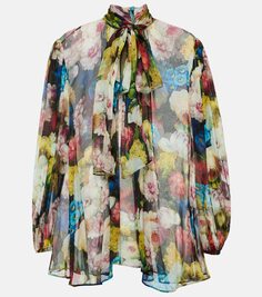 Блузка из шелкового шифона с цветочным принтом Dolce&amp;Gabbana, мультиколор