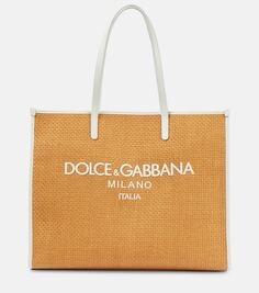 Большая сумка-шоппер из рафии с кожаной отделкой. Dolce&amp;Gabbana, коричневый
