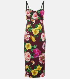 Платье-бюстье миди из смесового шелка с цветочным принтом Dolce&amp;Gabbana, мультиколор