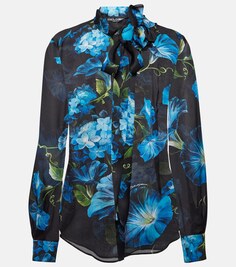 Шелковая блузка с цветочным принтом Dolce&amp;Gabbana, мультиколор