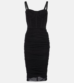 Платье миди из тюля со сборками Dolce&amp;Gabbana, черный