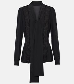 Блуза из смесового шелка с завязками на воротнике Dolce&amp;Gabbana, черный