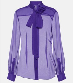 Блузка из шелкового шифона с завязками на воротнике Dolce&amp;Gabbana, фиолетовый