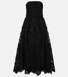 Тюлевое платье без бретелек с вышивкой Elie Saab, черный