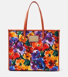 Большая сумка-шопер из холста с цветочным рисунком Dolce&amp;Gabbana, мультиколор