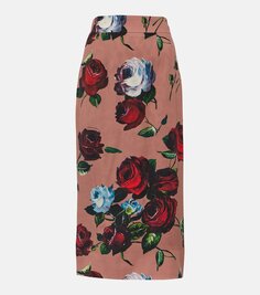 Юбка миди из шармеза с цветочным принтом Dolce&amp;Gabbana, розовый