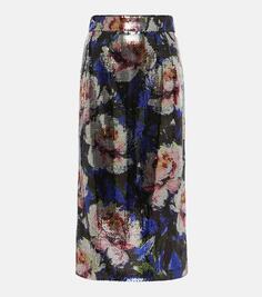 Юбка миди с цветочным принтом и пайетками Dolce&amp;Gabbana, мультиколор