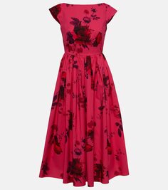 Платье миди из хлопка фай с цветочным принтом Erdem, розовый