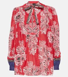 Блуза из хлопка и шелка с принтом Etro, красный