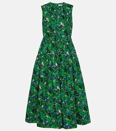 Хлопковое платье миди Erdem, зеленый