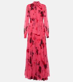 Платье из вуали с цветочным принтом и воротником-стойкой Erdem, розовый