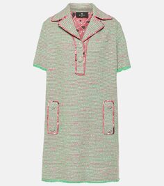 Твидовое мини-платье из смеси шерсти и хлопка Etro, зеленый