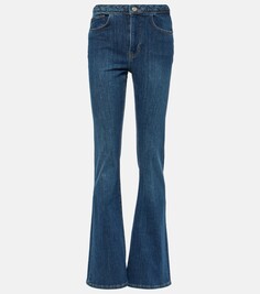 Расклешенные джинсы с высокой посадкой и плетеной отделкой Frame, синий