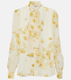 Блуза из шелкового жоржета с принтом Giambattista Valli, белый