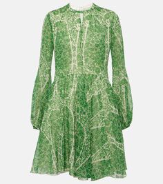 Мини-платье из шелкового жоржета с принтом Giambattista Valli, зеленый