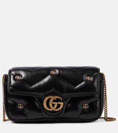 Кожаная сумка через плечо gg marmont mini Gucci, черный