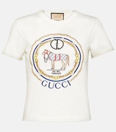 Футболка из хлопкового джерси с узором interlocking g Gucci, мультиколор