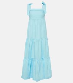 Ярусное льняное платье макси nungwi beach Heidi Klein, синий