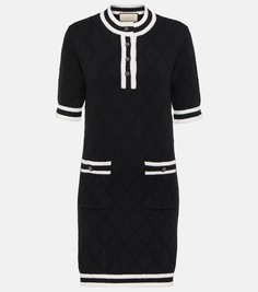 Полосатое мини-платье из шерстяного пике Gucci, черный