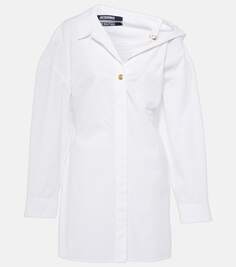 Хлопковое платье-рубашка la mini robe chemise Jacquemus, белый