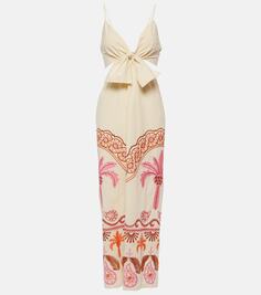 Платье миди из смесового хлопка с вышитым принтом Johanna Ortiz, розовый