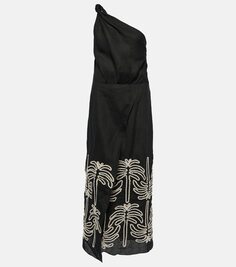 Платье макси из льна и хлопка с вышивкой Johanna Ortiz, черный