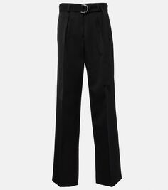 Широкие брюки из шерстяного габардина с высокой посадкой Jil Sander, черный