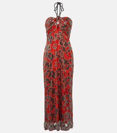 Платье миди из шелкового жаккарда с вышивкой Johanna Ortiz, мультиколор