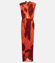 Платье макси из шелка с вырезами и цветочным принтом Johanna Ortiz, мультиколор