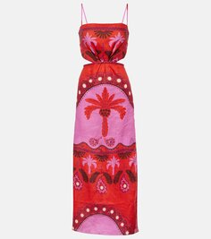 Льняное платье миди с вырезами и принтом Johanna Ortiz, красный