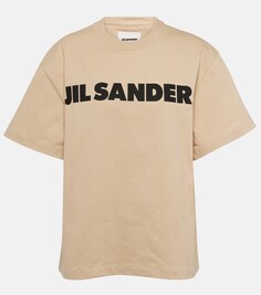 Хлопковая футболка с логотипом Jil Sander, бежевый