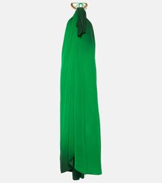 Шелковое платье макси с воротником халтер Johanna Ortiz, зеленый