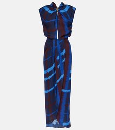 Шелковое платье макси inspiring vistas с принтом тай-дай Johanna Ortiz, синий
