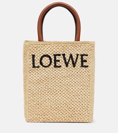 Сумка-тоут из рафии с кожаной отделкой Loewe, черный