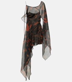 Шелковое мини-платье асимметричного кроя fuel с принтом Knwls, коричневый