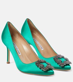 Атласные туфли hangisi с декором Manolo Blahnik, зеленый