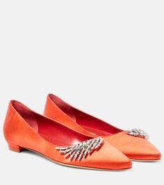 Атласные балетки с декором pluma Manolo Blahnik, оранжевый