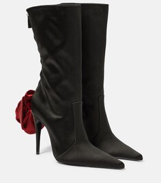 Атласные ботинки-носки с цветочной аппликацией Magda Butrym, черный